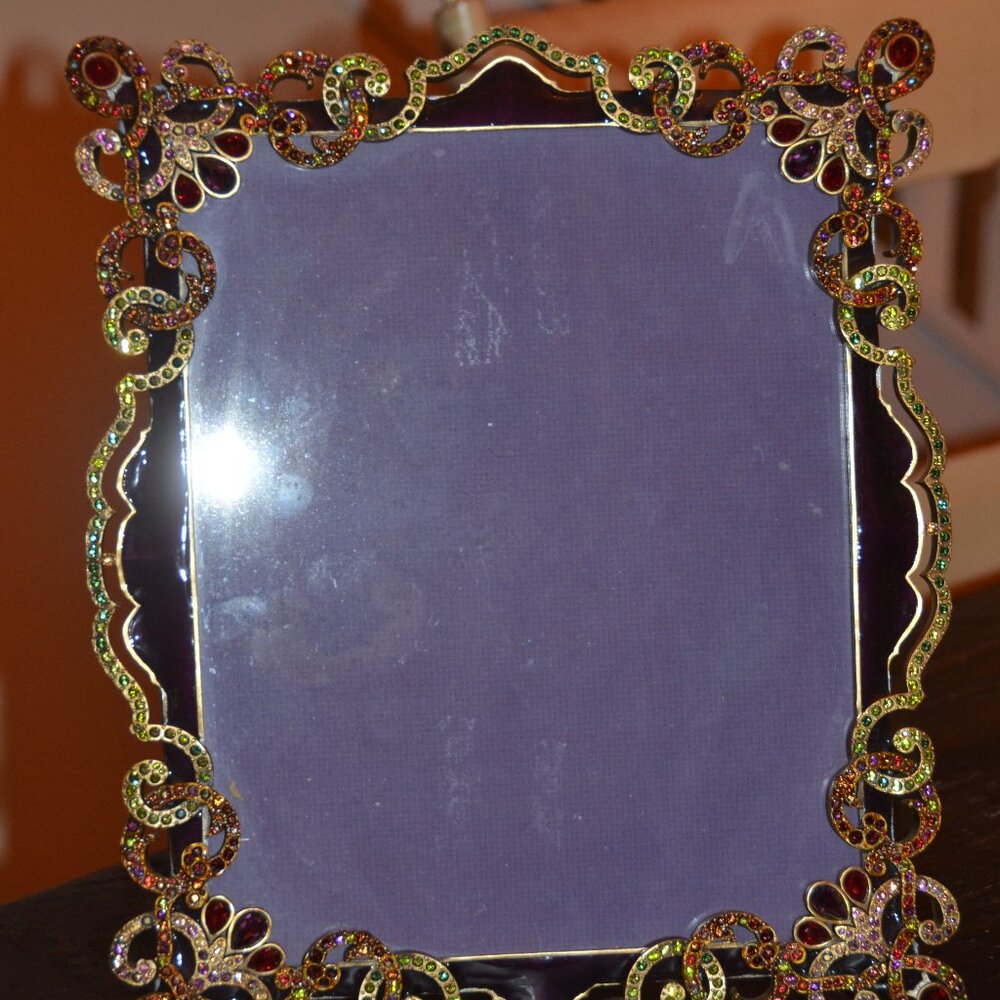 RARE JAY STRONGWATER ELIZABETH TAYLOR TIARA FLORAL SCROLL CRYSTAL ENAMEL FRAME